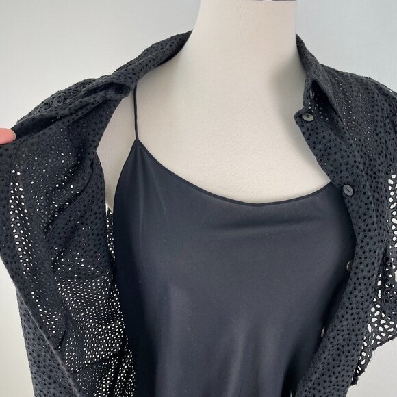 Theory Womens Size 10 Black Nova Ruffled Button Front Eyelet Mini Dress - Picture 8 of 11